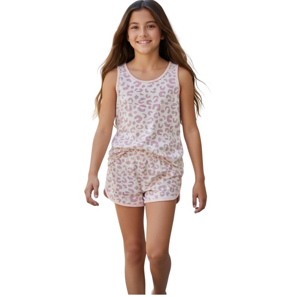 Cat & Jack Tank Top and Shorts Pajama Set in Pink Leopard Print, Size M(8)